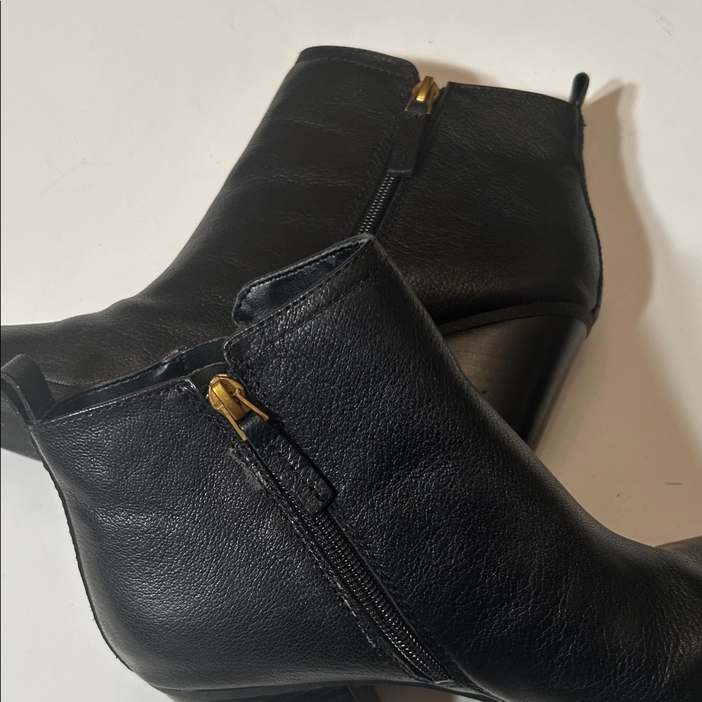Franco Sarto Black Ankle Booties with Gold Zipper - Picture 3 of 10